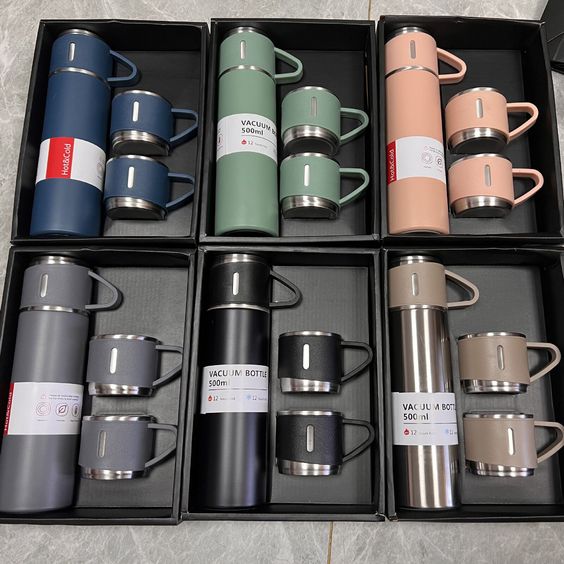 3-in-1 Vacuum Insulated Thermal Flask Set with Matching Cup Set