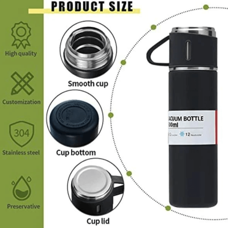 3-in-1 Vacuum Insulated Thermal Flask Set with Matching Cup Set